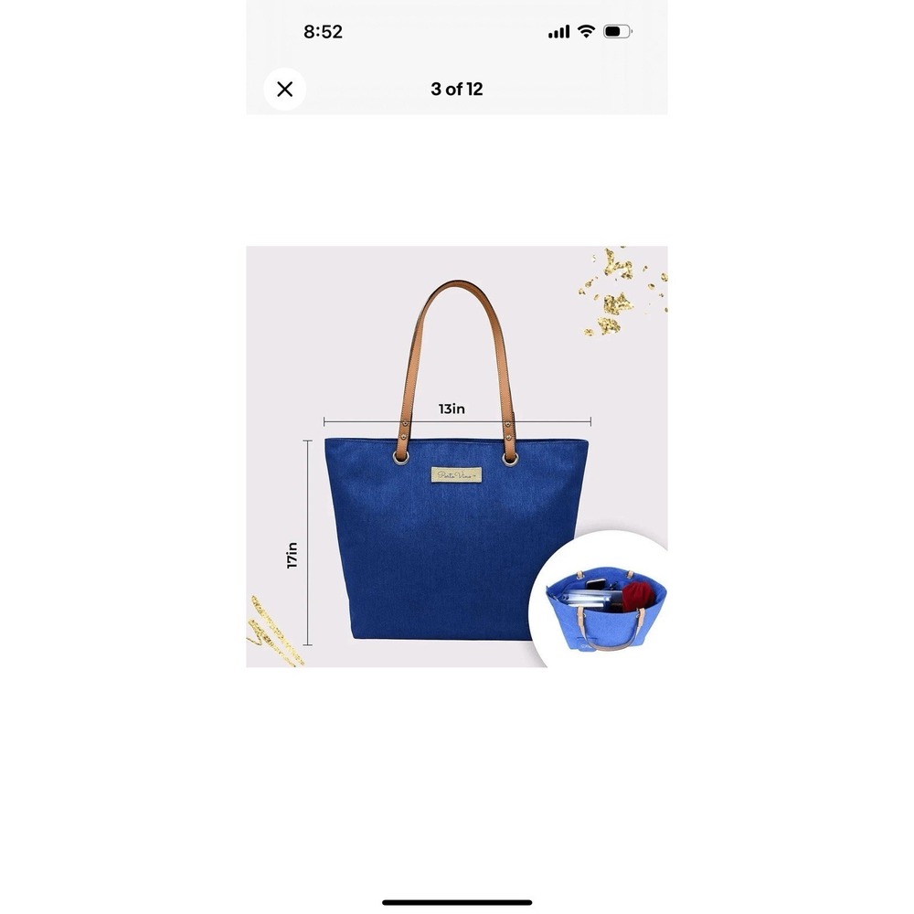 NWT Portovino City Tote Bag Blue Canvas Wine Purse With Hidden Insulated Compart